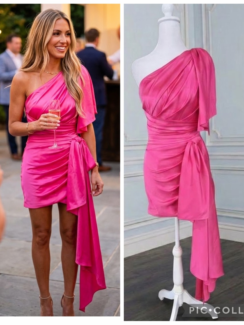 NWT MAC DUGGAL Ieena Hot Pink Mini Dress 27524 satin one-shoulder size 2